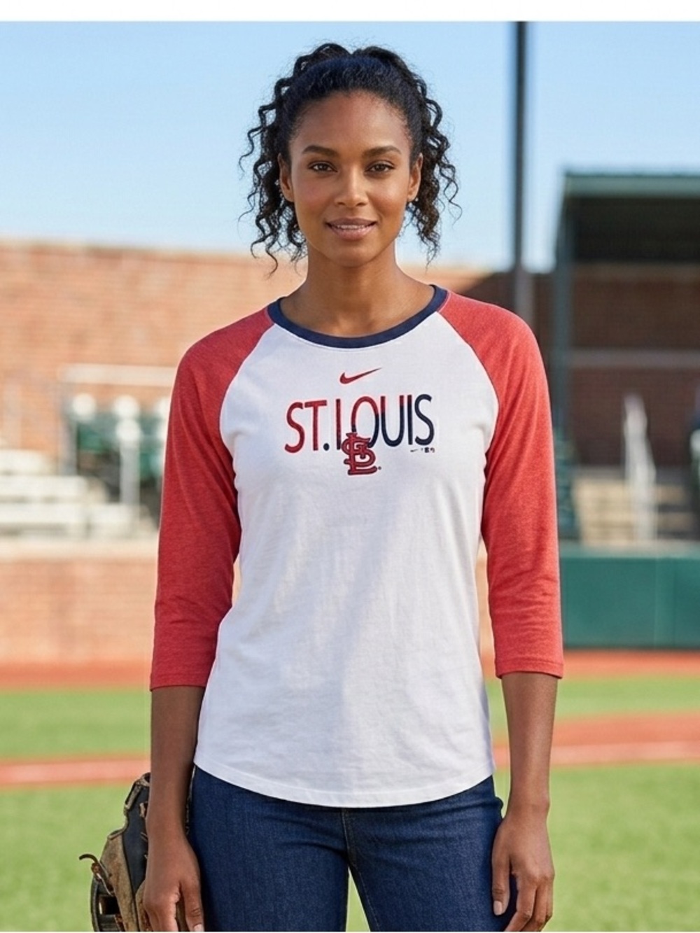 St. Louis Cardinals Nike Women's 3/4 Sleeve Raglan NWT Heathered Red & White M